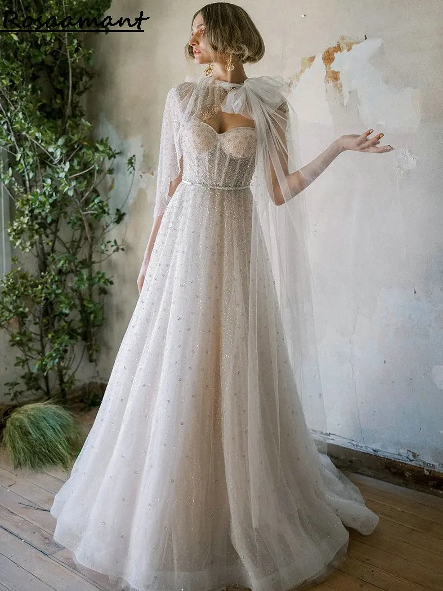 Shiny Sequined Flowers Beading A-Line Wedding Dresses With Cape Sweetheart Crystal Bridal Gowns
Shiny Sequined Flowers Beading A-Line Wedding Dresses With Cape Sweetheart Crystal Bridal Gowns