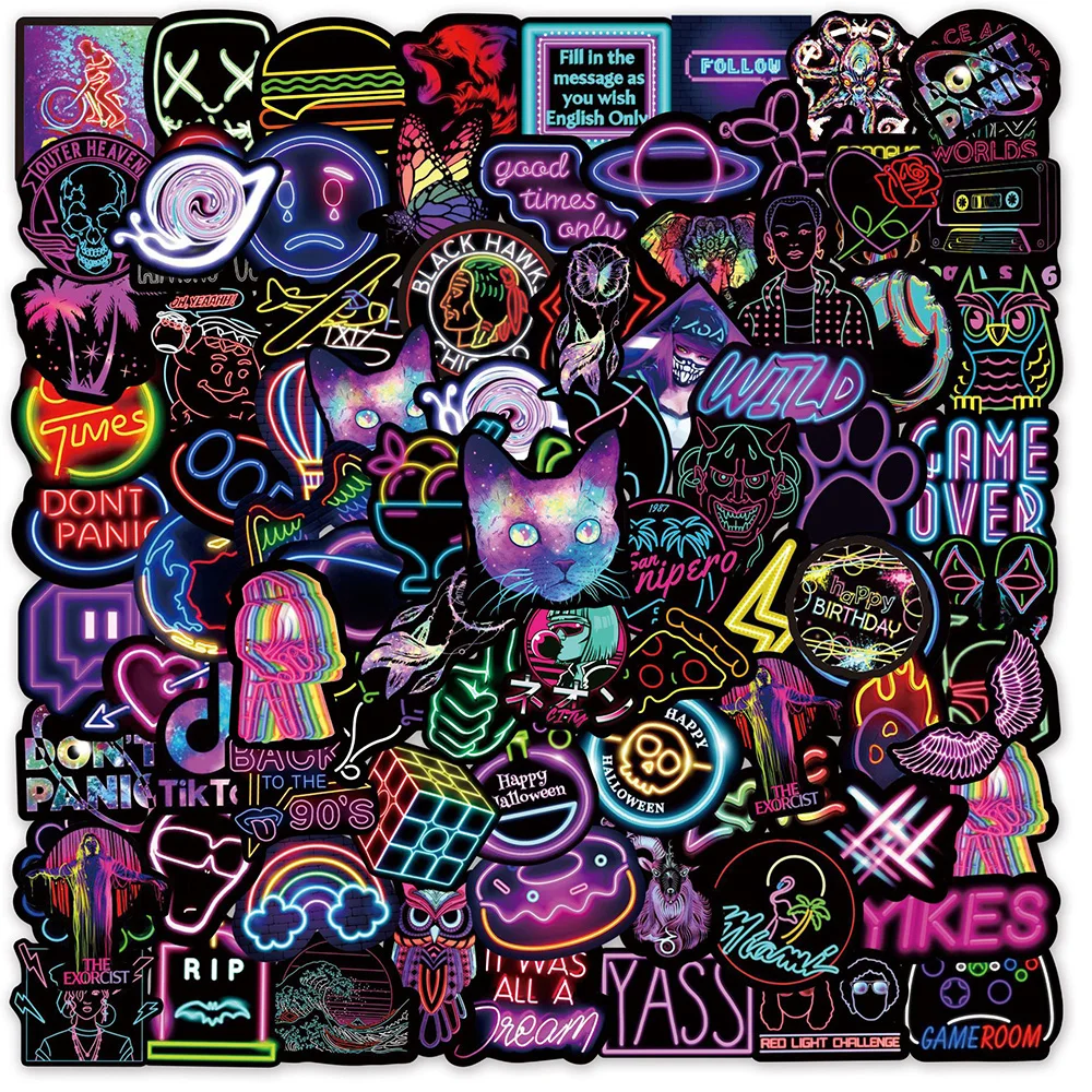 

10/30/50/100pcs Aesthetic Neon Light Graffiti Stickers for Kids Toy DIY Luggage Helmet Skateboard Cool Cartoon PVC Decal Sticker