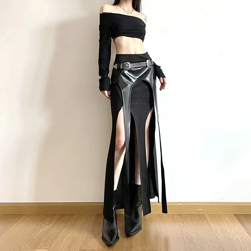 

High Street Women's Spicy Girl Style Slim Fishtail Split Half-body Skirt Female Flutter Belt Irregular High Waist Skirt Y2k