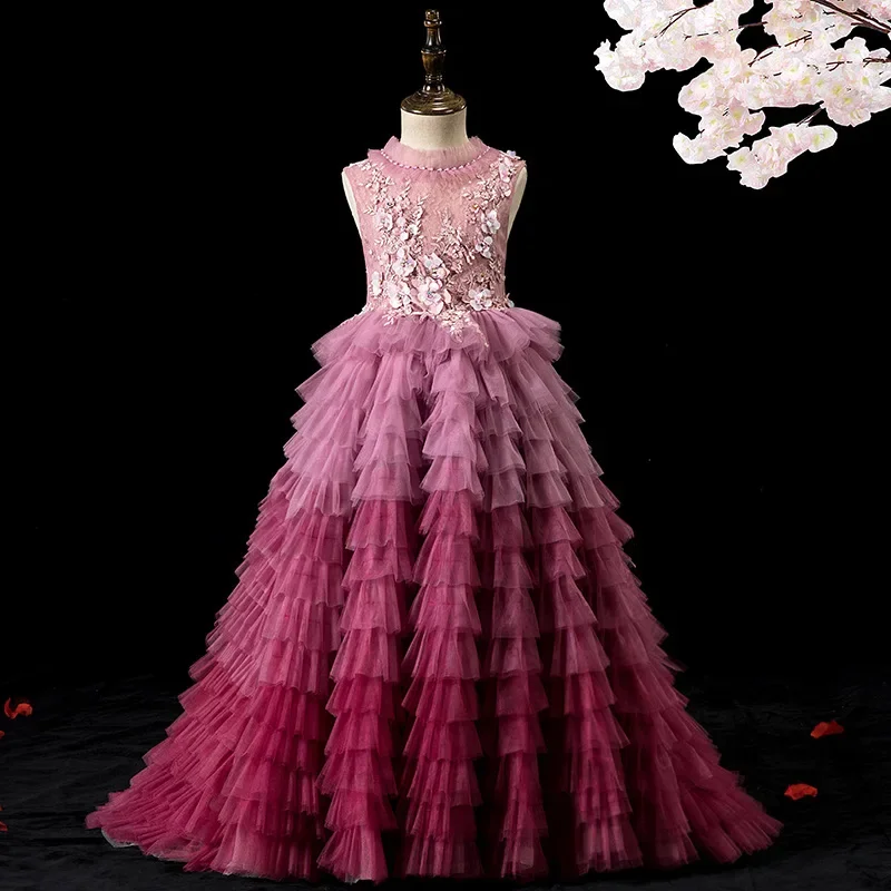 

Модное бальное платье GUXQD, детское платье с цветочным рисунком для девочек, фатиновые платья с аппликацией для детей на свадьбу, день рождения, выпускной