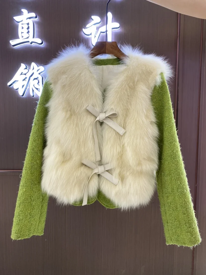 Really Fluffy Fox Fur Coat Short Splice Wool Outerwear Young Winter 2023 Long Sleeve Green Beige Color Contrast Women's Clothes
Really Fluffy Fox Fur Coat Short Splice Wool Outerwear Young Winter 2023 Long Sleeve Green Beige Color Contrast Women's Clothes