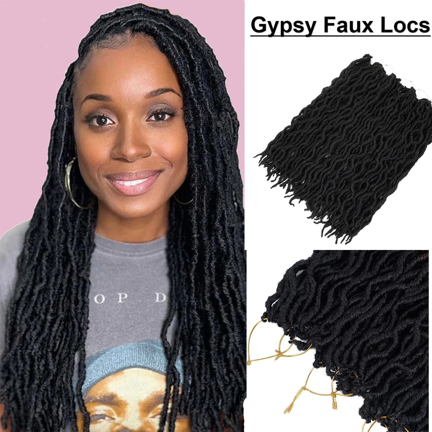 

18Inch Synthetic Faux Locs Crochet Braids Hair Nature Soft Dreadlocks Hair Extensions Ombre Wave Gypsy Locs Braiding Hair