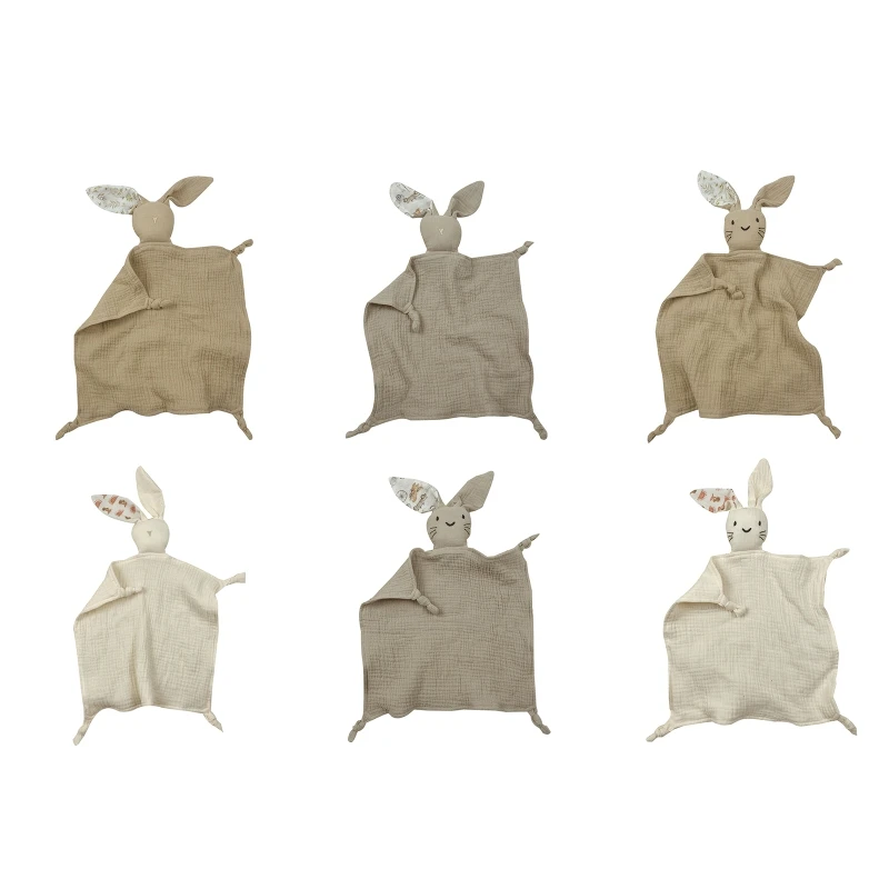 

C5AA Baby Security Blanket Soothe Appease Towel Soft Cotton Gauze Animal Rabbit for DOLL Teething Bib Infants Comfort Sleeping