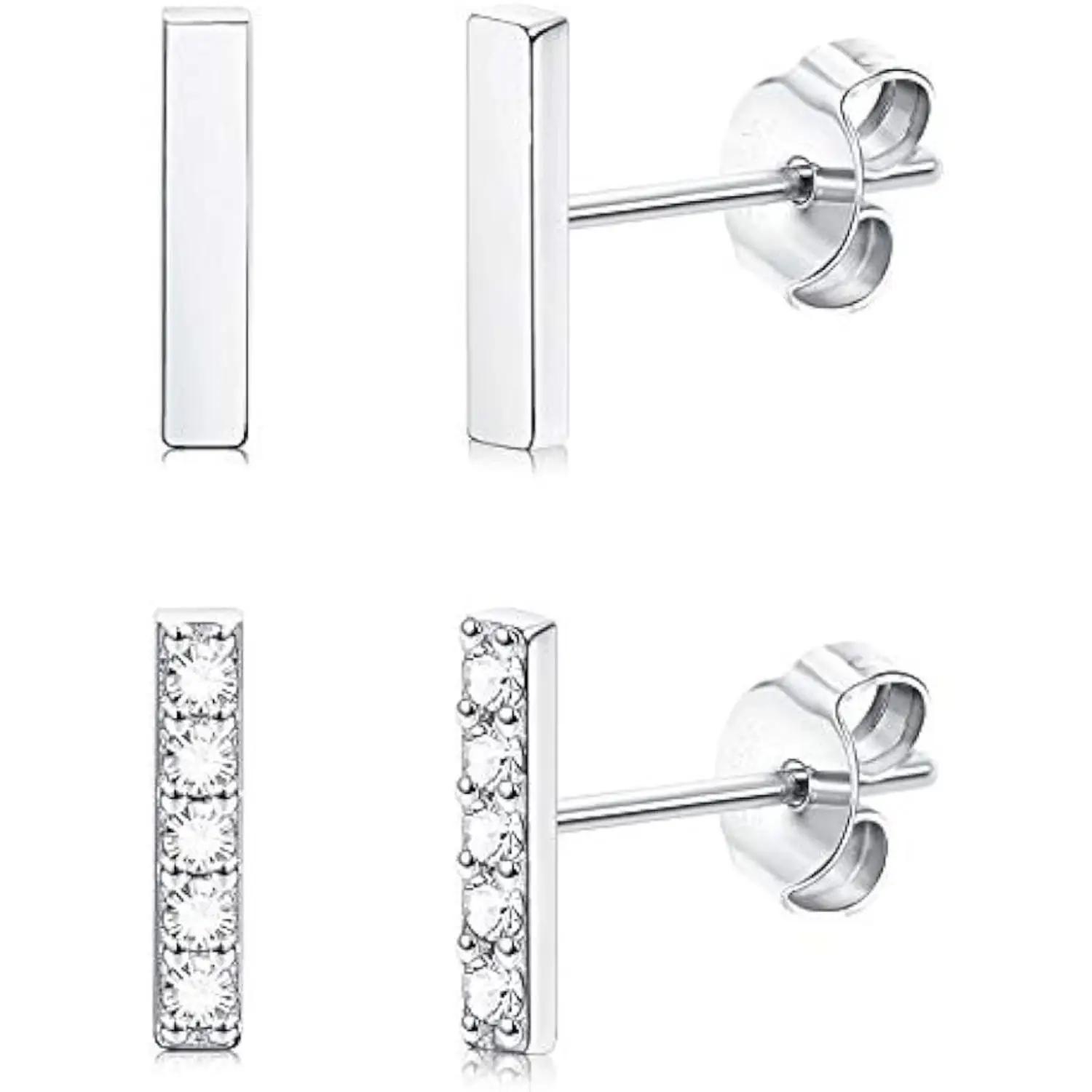 

Fansilver Sterling Silver Tiny Bar Stud Earrings for Women Men White Gold Plated Set Rectangle Line Earrings Huggie Cartilage
