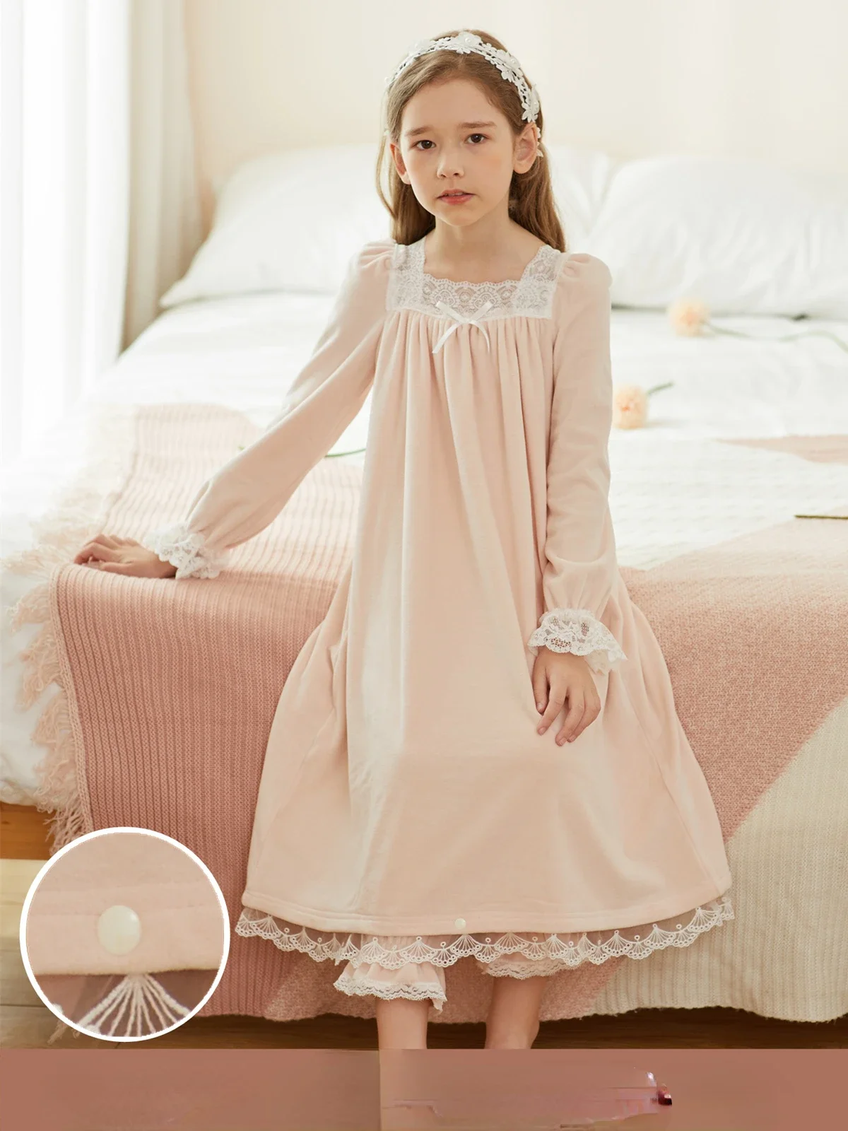 

Winter Children Girl's Lolita Dress Princess Sleepshirts Vintage Turndown Collar Nightgowns.Victorian Kid's Nightdress Suit