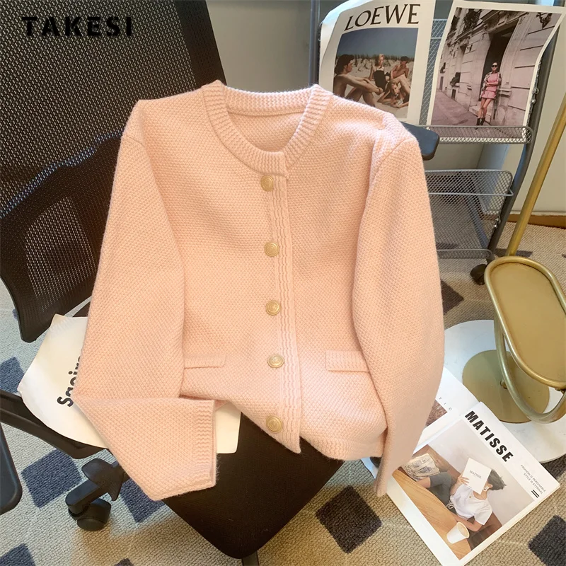 

2023 Autumn Winter Casual O-Neck Knitting Long Sleeve Cardigans Women Sweet Solid Color Single Breasted Ladies Loose Sweater