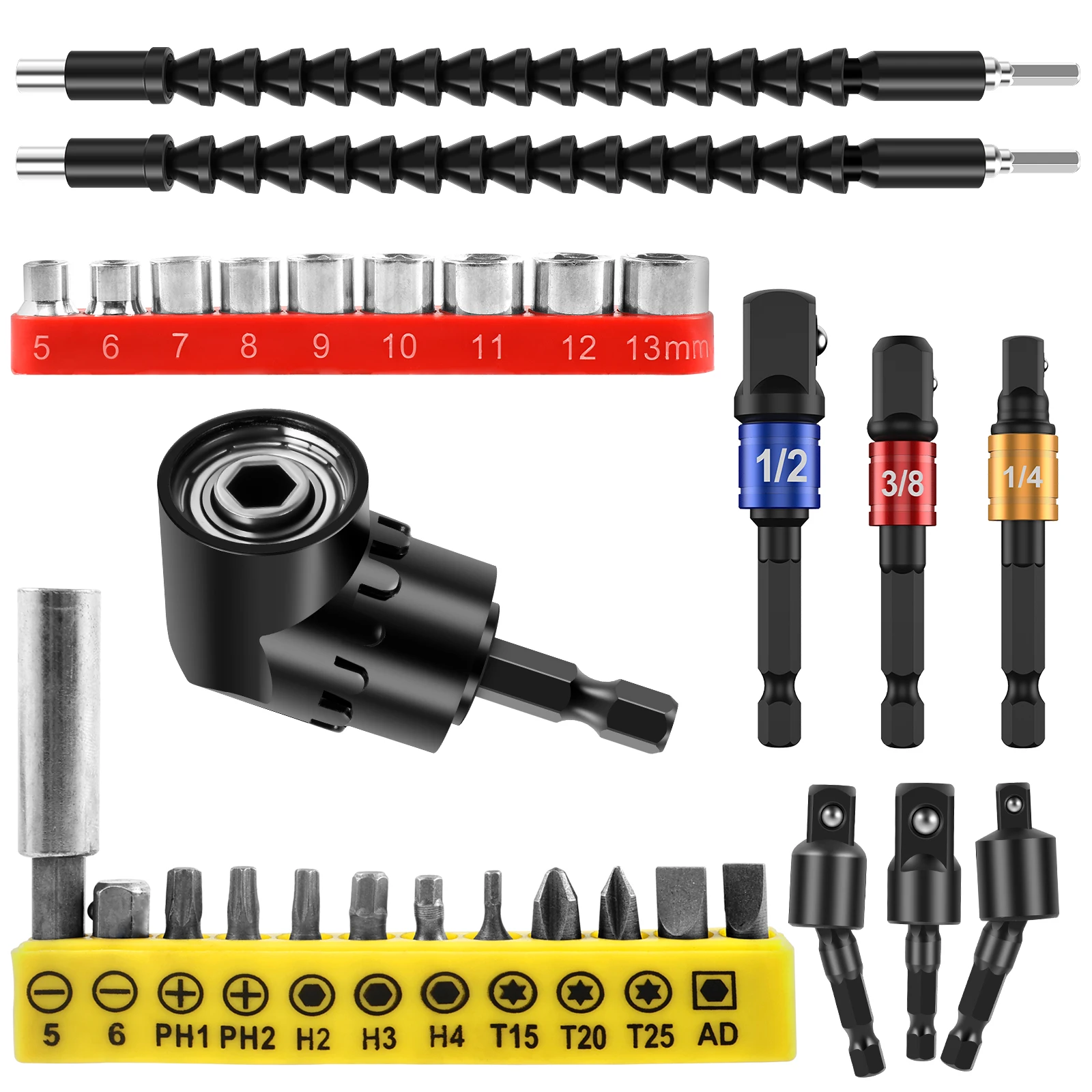 30Pcs Flexible Drill Bit Extension Kit Quick Release Soft Shaft Screwdriver Kit with 12 Screwdriver Bits 9 Hex Drive Socket
30Pcs Flexible Drill Bit Extension Kit Quick Release Soft Shaft Screwdriver Kit with 12 Screwdriver Bits 9 Hex Drive Socket