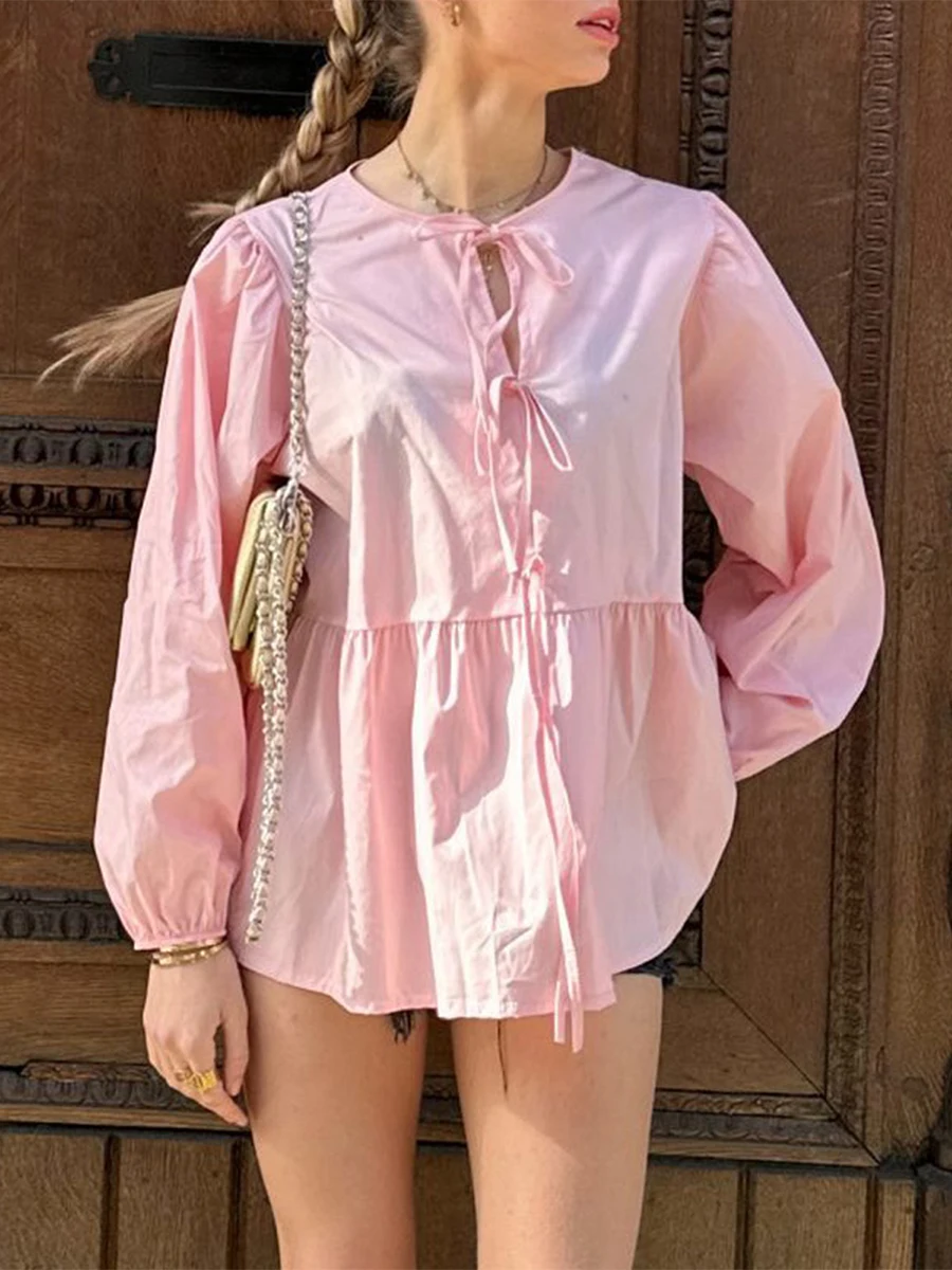 Новые женские топы с завязками спереди, рубашки с длинным рукавом и круглым вырезом, свободного кроя, блузки для кукол на весну и осень, женские блузки
Новые женские топы с завязками спереди, рубашки с длинным рукавом и круглым вырезом, свободного кроя, блузки для кукол на весну и осень, женские блузки