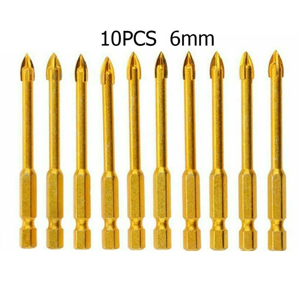 

10pcs Tile Drilling Drill Cement Marble Glass Special High Hardness Four-Blade Hex Shank Drill Dry Drilling Bits