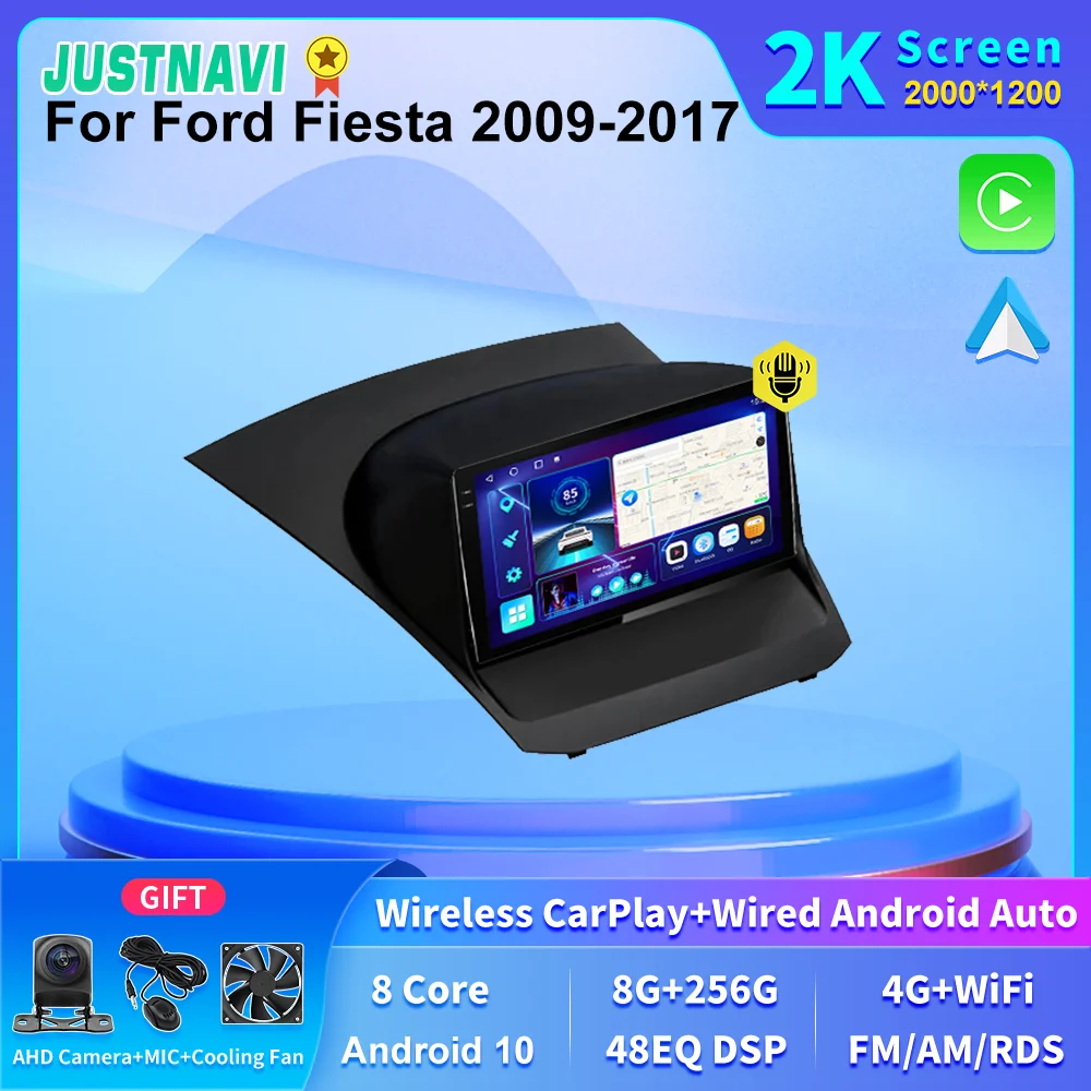 

JUSTNAVI 2K Screen Autoradio Car Multimedia Radio GPS Navigation For Ford Fiesta 2009-2017 Carplay 4G LTE Head Unit RDS DSP SWC