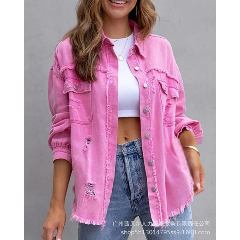 2023 New Women Denim Coat Women Solid Color Loose Pockets Ripped Jacket Women Long Sleeve Single-Breasted Turn-down Collar Coat
2023 New Women Denim Coat Women Solid Color Loose Pockets Ripped Jacket Women Long Sleeve Single-Breasted Turn-down Collar Coat