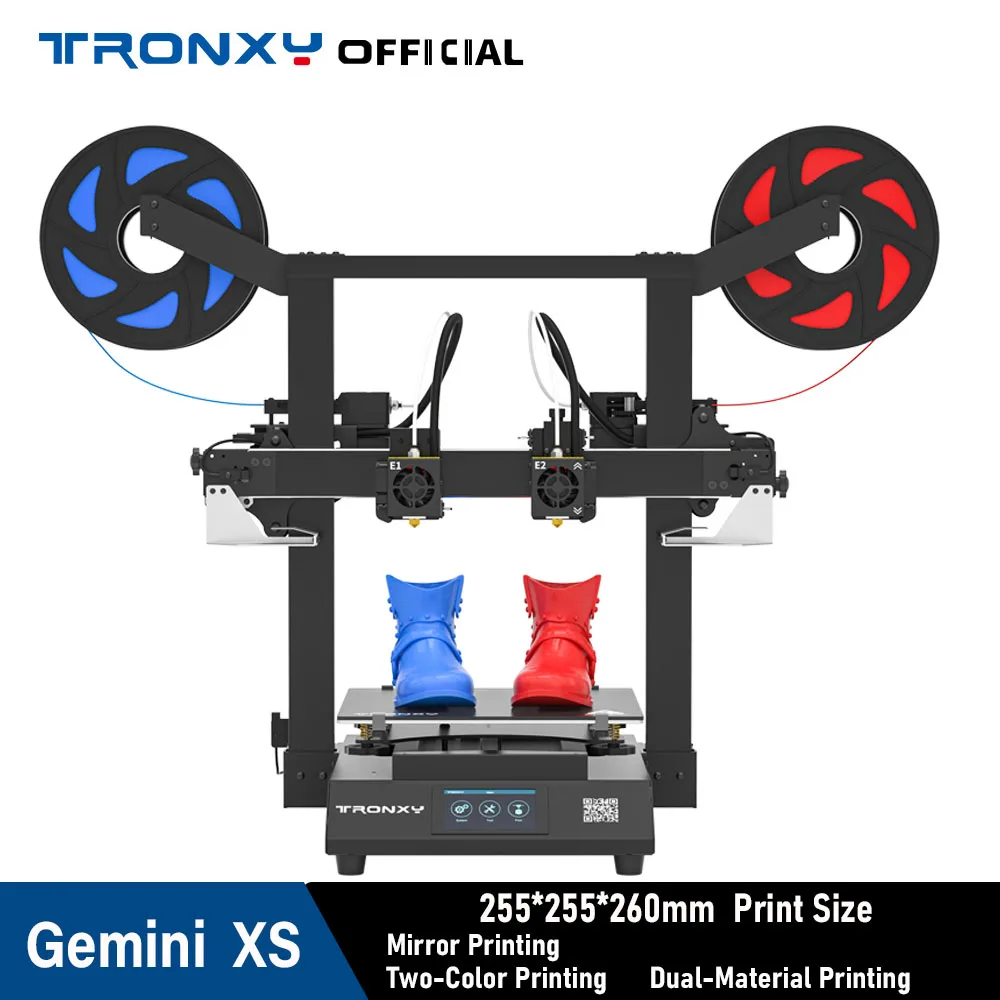 

Tronxy Gemini XS FDM 3d Printer Two Head Dual Extrusion Independent Dual Extruder Auto-leveling Two-Color Printing 255*255*260mm