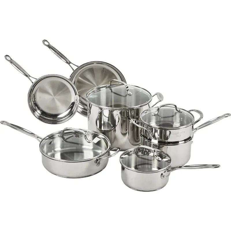 

11-Piece Cookware Set, Chef's Classic Stainless Steel Collection 77-11G Cookware Set Pots and Pans Set