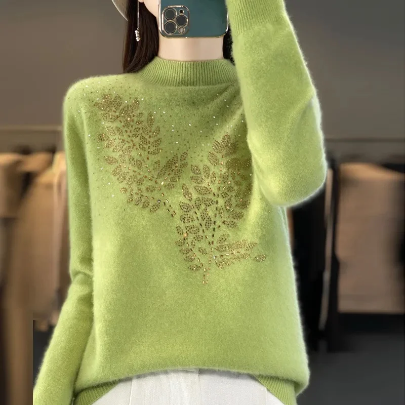 

Модный пуловер, женский свитер на осень и зиму, новинка 2024, свободная утепленная вязаная теплая рубашка Джокер с полувысоким воротником