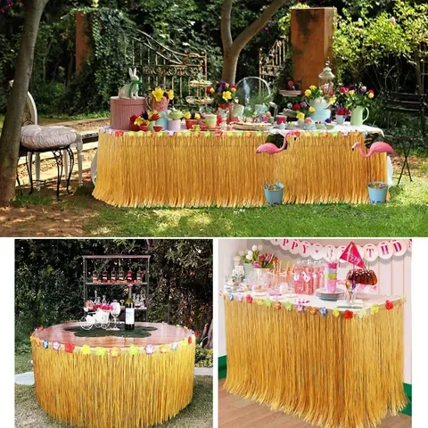 

Hawaiian Tropical Table Skirt 1pc for Wedding Happy Birthday Summer Luau Beach Party Decorations Supplies Table Cover Home Decor