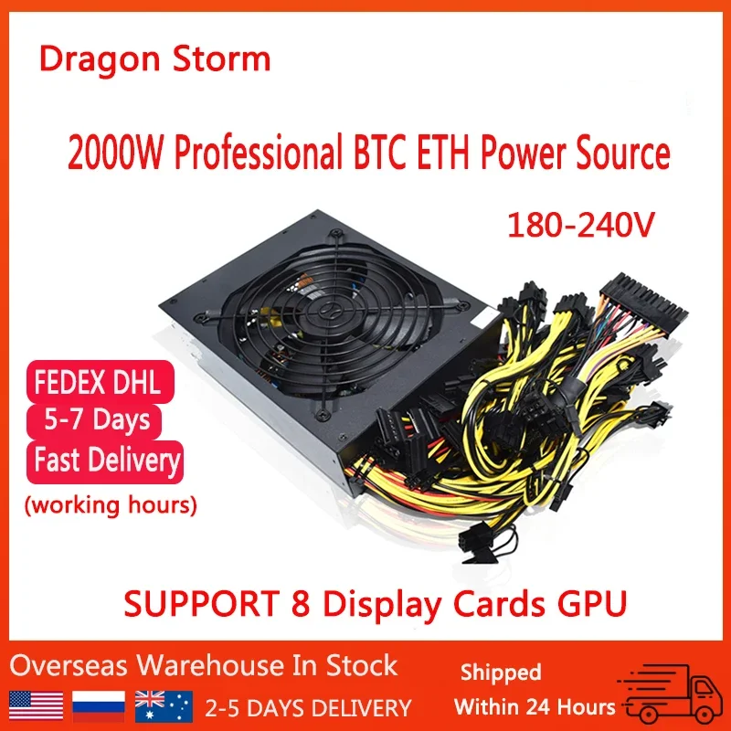 

ATX 2000w Miner Power Supply For All Kinds of Graphics Machine Connectable 8GPU 95% Efficiency ETH Bitcoin ETC RVN Mining Psu