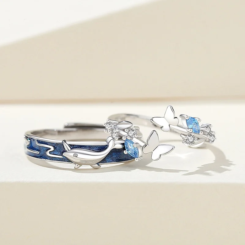 Original Design Whale and Butterfly Couple Ring 925 Sterling Silver Niche Design Pair Opening Ring Valentine's Day Gift
Original Design Whale and Butterfly Couple Ring 925 Sterling Silver Niche Design Pair Opening Ring Valentine's Day Gift