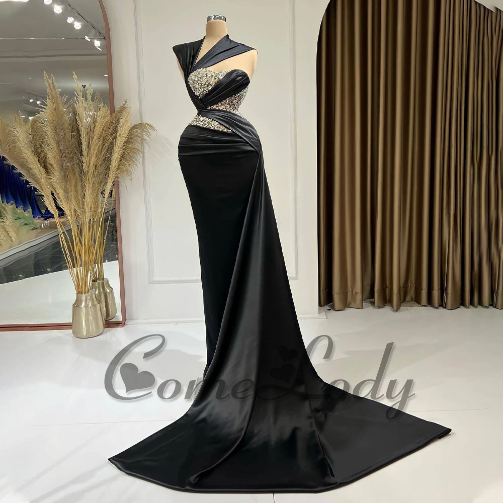 

Comelody Gorgeous Sweetheart Prom Dresses for Women Mermaid Cap Sleeves Crystals Chapel Train Vestidos de Gala Personalized