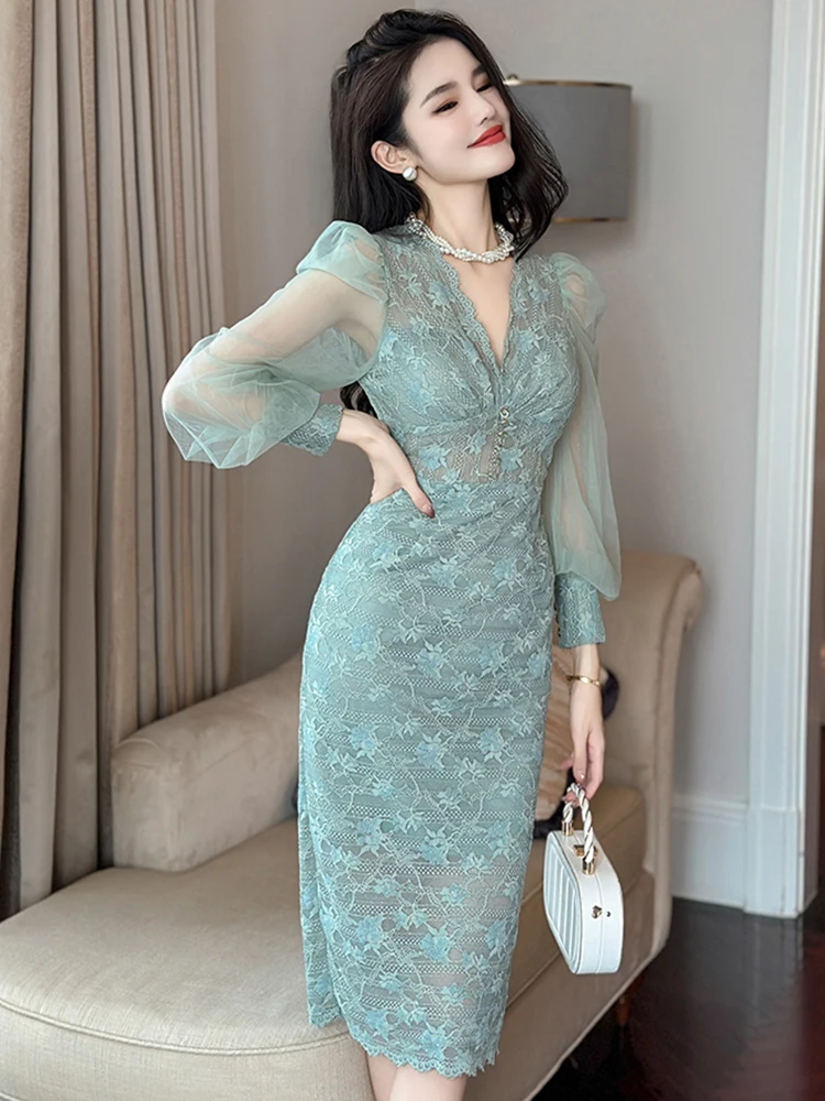 New Spring Autumn Lace Long Dress Women Ladies Clothes Elegant V-Neck See Through Slim Midi Gown Robe Femme Mujer Vestido Fiesta
New Spring Autumn Lace Long Dress Women Ladies Clothes Elegant V-Neck See Through Slim Midi Gown Robe Femme Mujer Vestido Fiesta