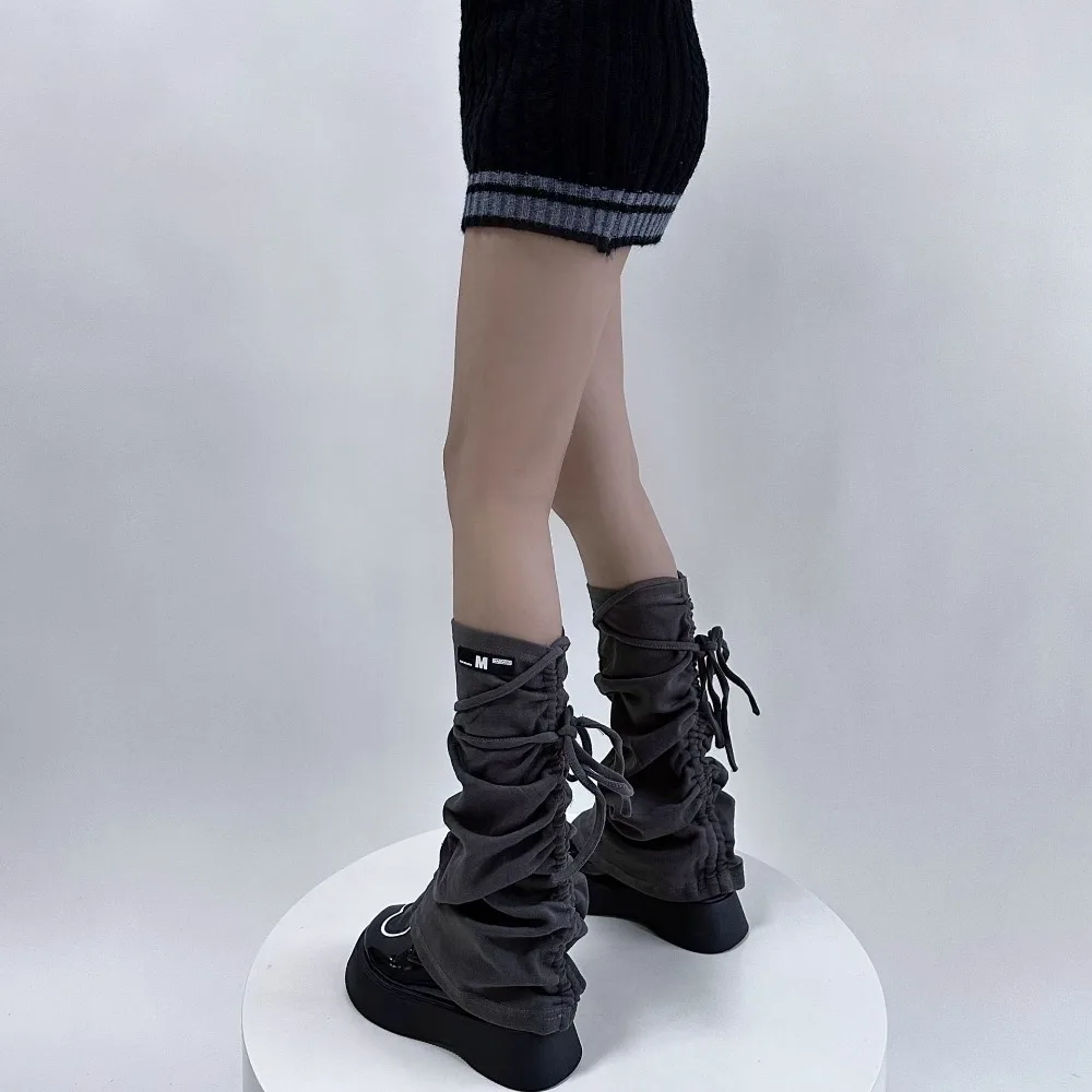 

Horn Drawstring Strap Leg Warmers Japanese Knee High Y2k Striped Foot Covers Soft Warm Ankle Warmer Autumn Winter