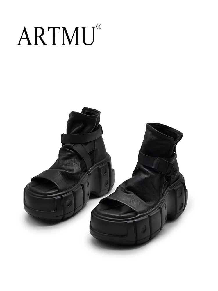 

Artmu Original Cool Thick Sole Roman Sandals Genuine Leather Women Shoes 2024 Belt Buckle Platform Wedge Heels High Heels Boots