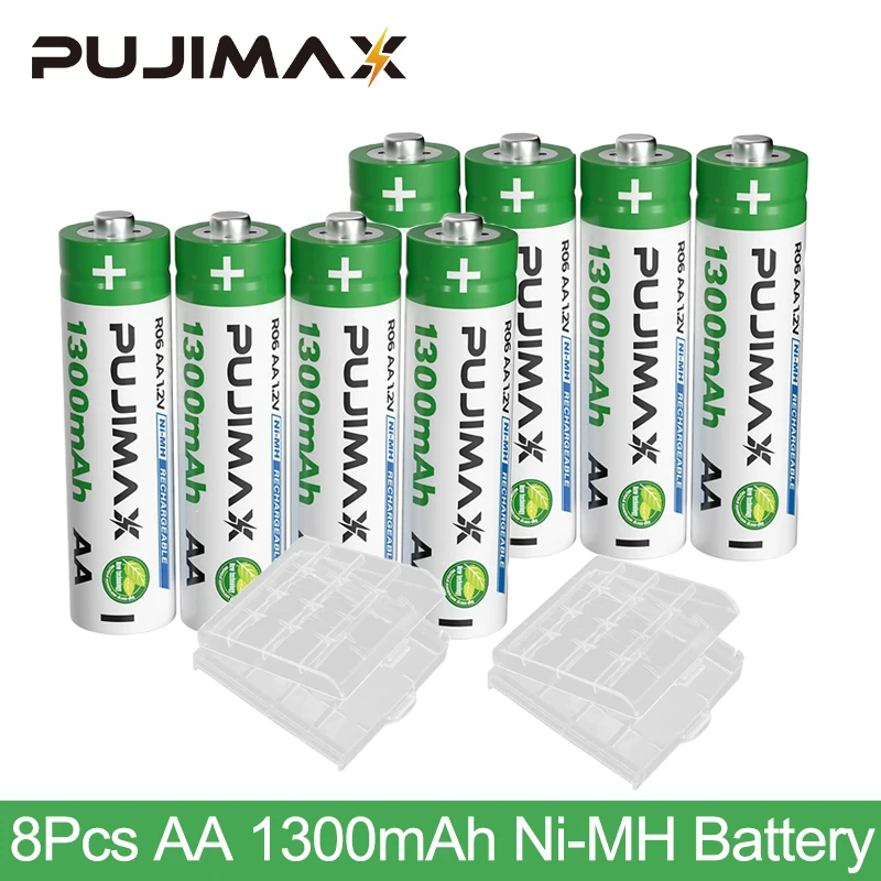 

PUJIMAX 8Pcs 100% Original 1.2V AA Rechargeable Battery 1300mAh Ni-MH Batteries For Camera Flashlight Toy Calculator Alarm Clock