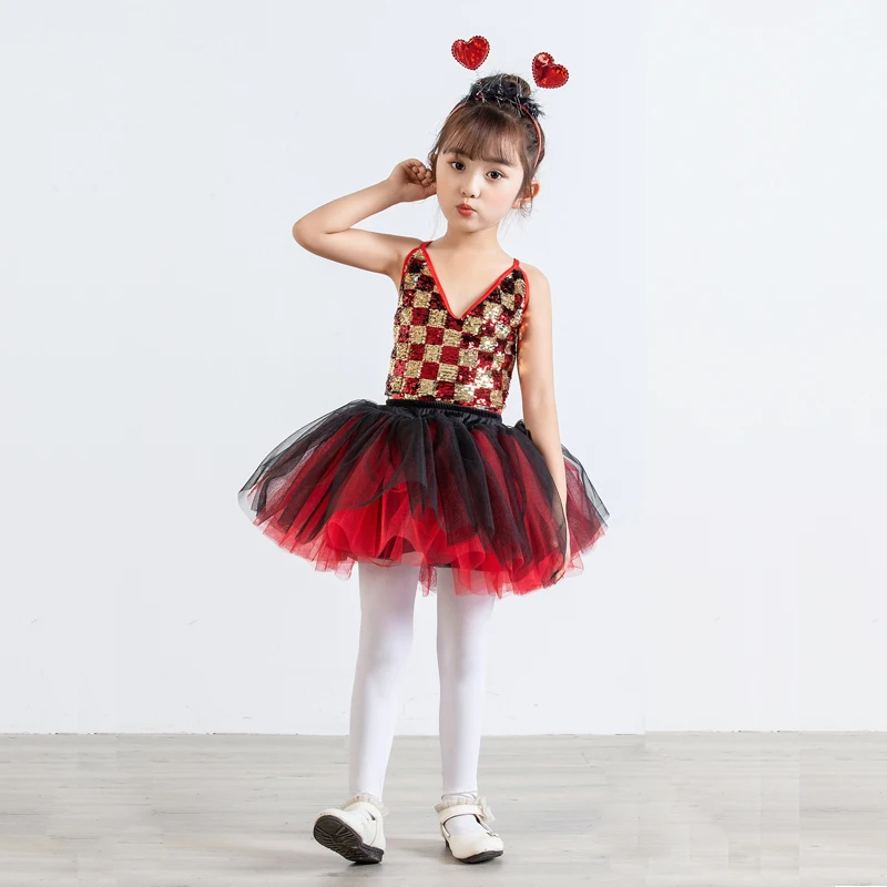 

Children's Latin dance costume pompous gauze skirt sequin girl ballet dance performance costume