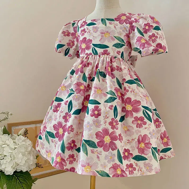 

Original Girls' Pastoral Floral Dress Summer 2022 New Children's Clothing Children's Baby Puff Sleeve Dress