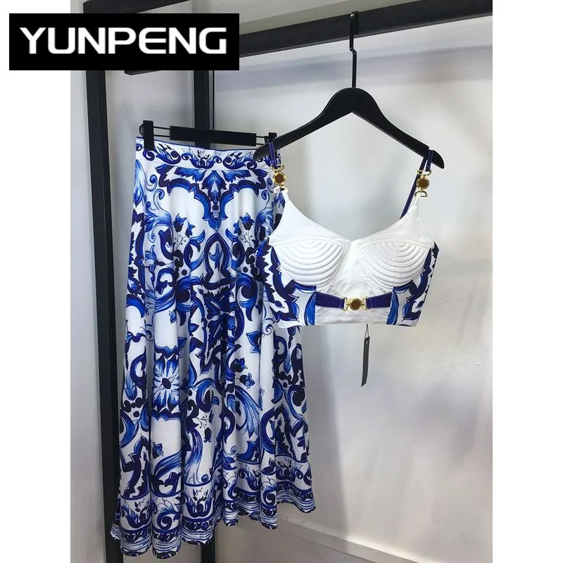 Runway Luxury Brand Summer Vacation Skirts Suit Women Short Spaghetti strap Top+Blue and White Porcelain Skirts 2 Pieces Set
Runway Luxury Brand Summer Vacation Skirts Suit Women Short Spaghetti strap Top+Blue and White Porcelain Skirts 2 Pieces Set