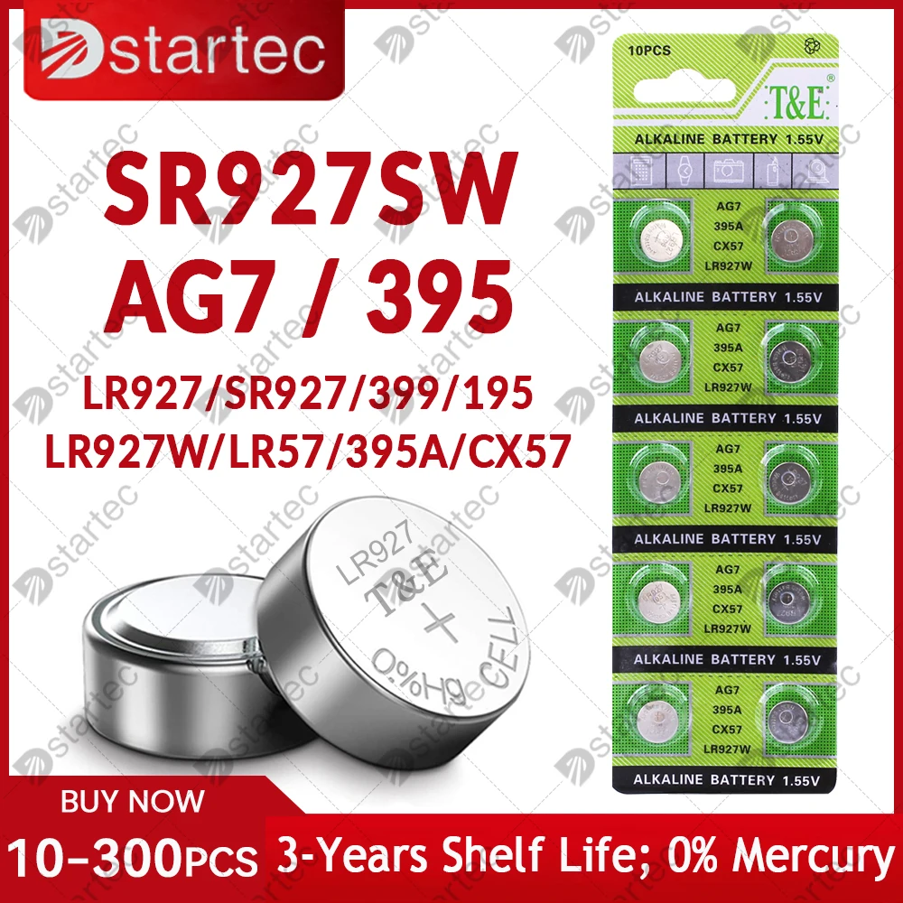 

NEW 10PCS-50PCS 1.55V AG7 LR927 LR57 SR927W 399 GR927 395A AG 7 Battery Button Batteries For Watch Toys Remote Cell Coin Battery