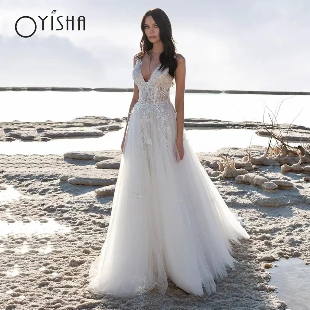 OYISHA Sexy V-Neck Beach Wedding Dress For Women Backless Lace Appliques Bride Gown Boho A-Line Tulle Vestidos Noiva Custom Made
OYISHA Sexy V-Neck Beach Wedding Dress For Women Backless Lace Appliques Bride Gown Boho A-Line Tulle Vestidos Noiva Custom Made