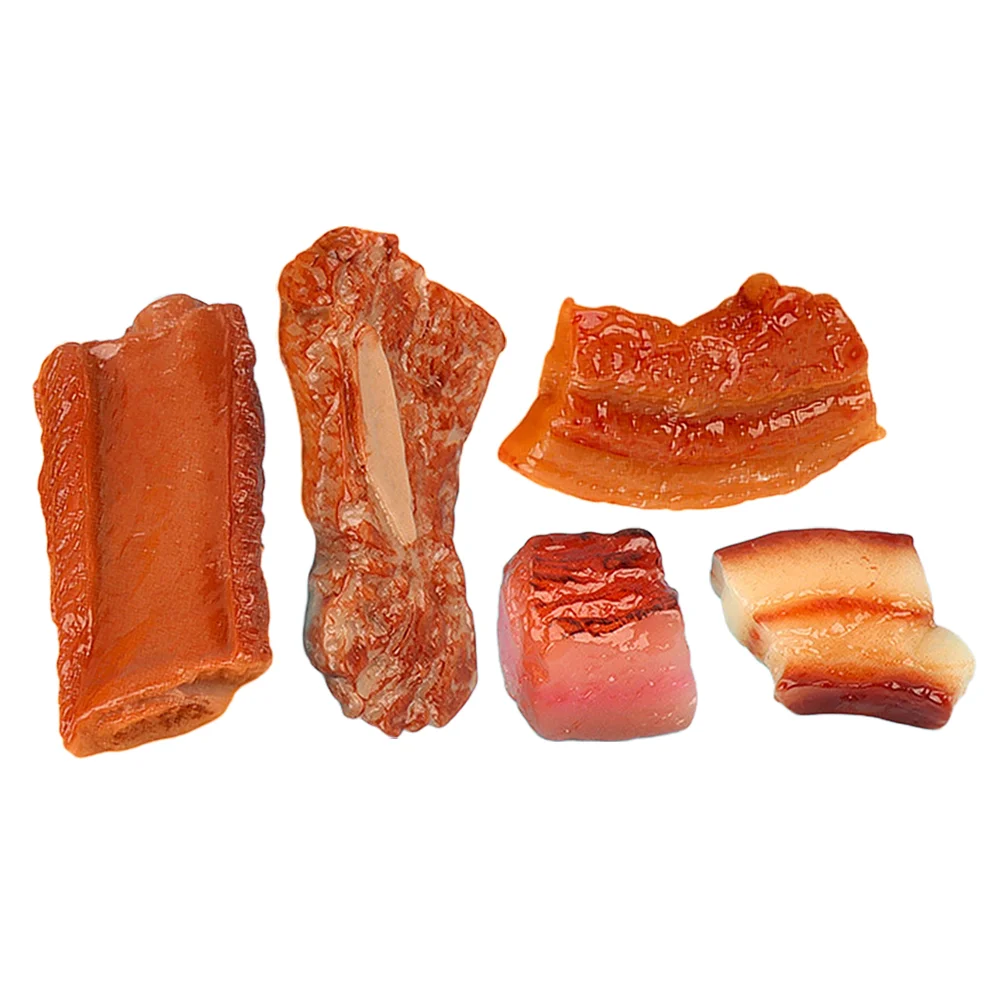 

5 Pcs Braised Pork Ornaments Living Room Decoration Food Model Simulation Ribs Cage Toy Resin Design