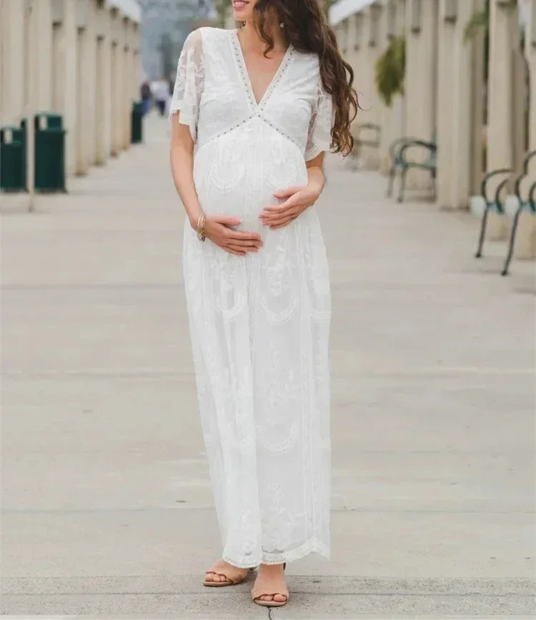 

Elegant Maternity Dresses For Photo Shoot Session Summer Lace Baby Shower Pregnancy Dress Pregnant Women's Photography Maxi Gown