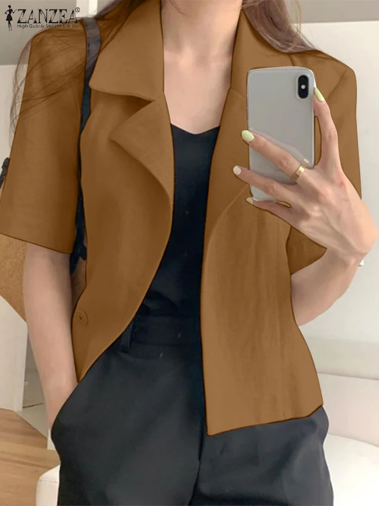 ZANZEA Fashion Streetwear Blazer Summer Woman Lapel Neck Suits Femme Solid Color Short Sleeve OL Shirts Casual Tops Thin Coats
ZANZEA Fashion Streetwear Blazer Summer Woman Lapel Neck Suits Femme Solid Color Short Sleeve OL Shirts Casual Tops Thin Coats
