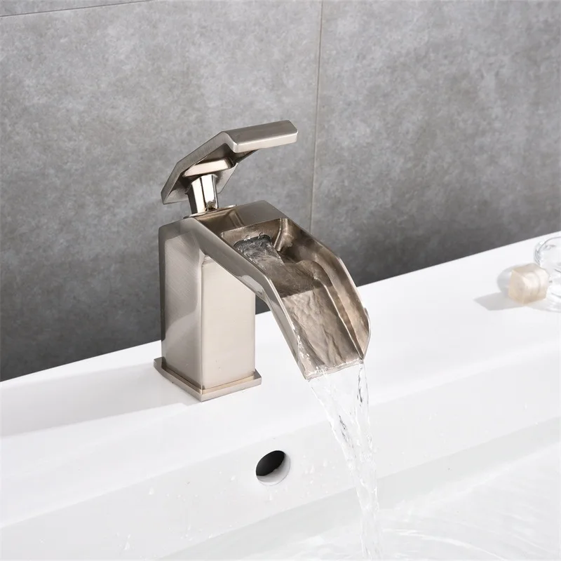 

Basin Faucets Waterfall Bathroom Faucet Single handle Basin Mixer Tap Bath Antique Faucet Brass Sink Water Crane Silver 8789
