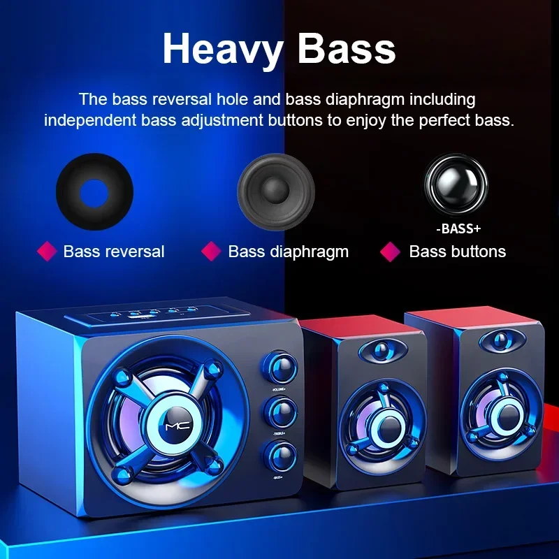 

Wired Wireless Bluetooth Audio Home Speakers Colorful LED Heavy Light AUX USB Theater Surround Sound Bar TV HIFI 3D Stereo