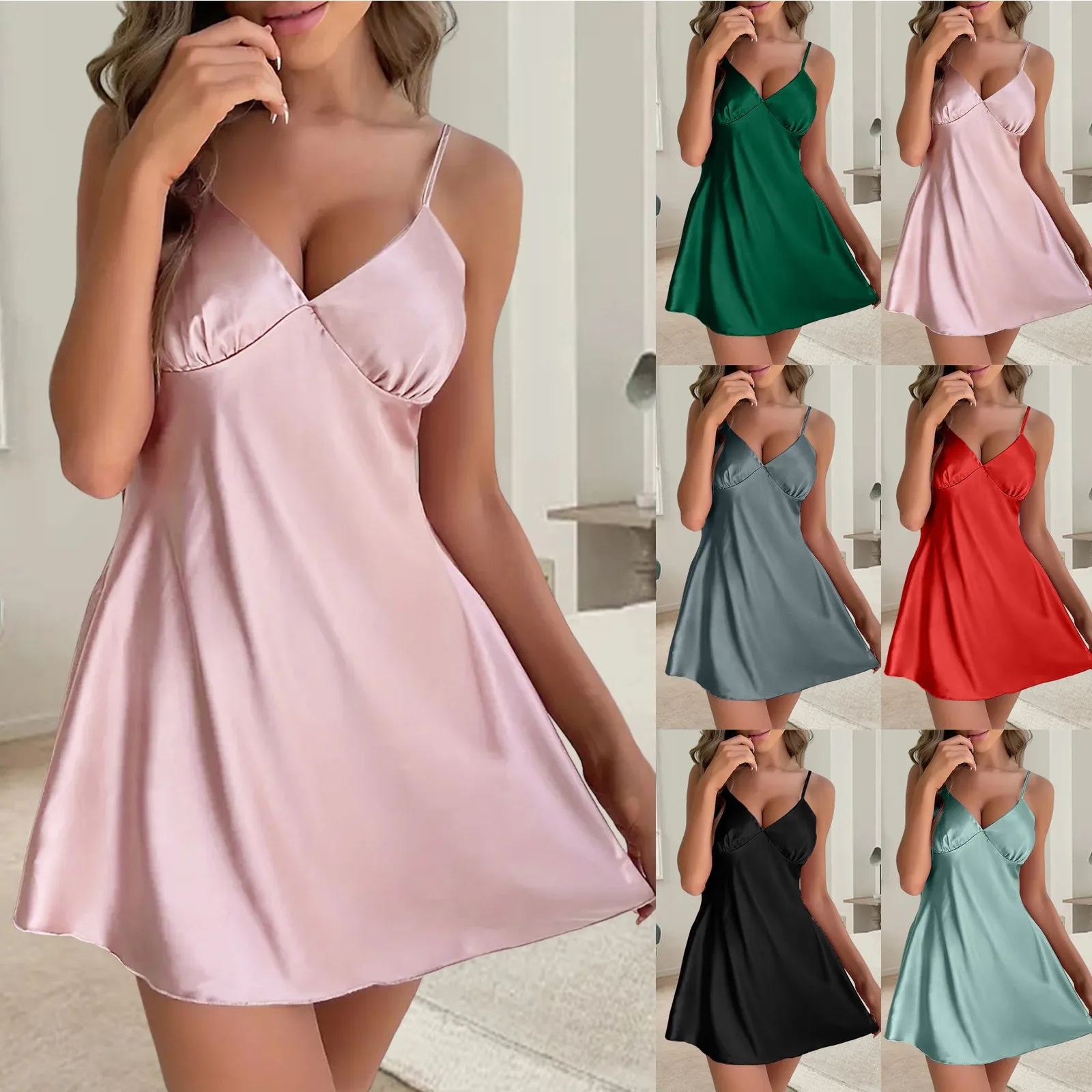 

Sexy Suspender Nightgown Women Sleepwear Summer Silky Satin Nightdress Morning Gown Lingerie Mini Robe Home Dress Loungewear