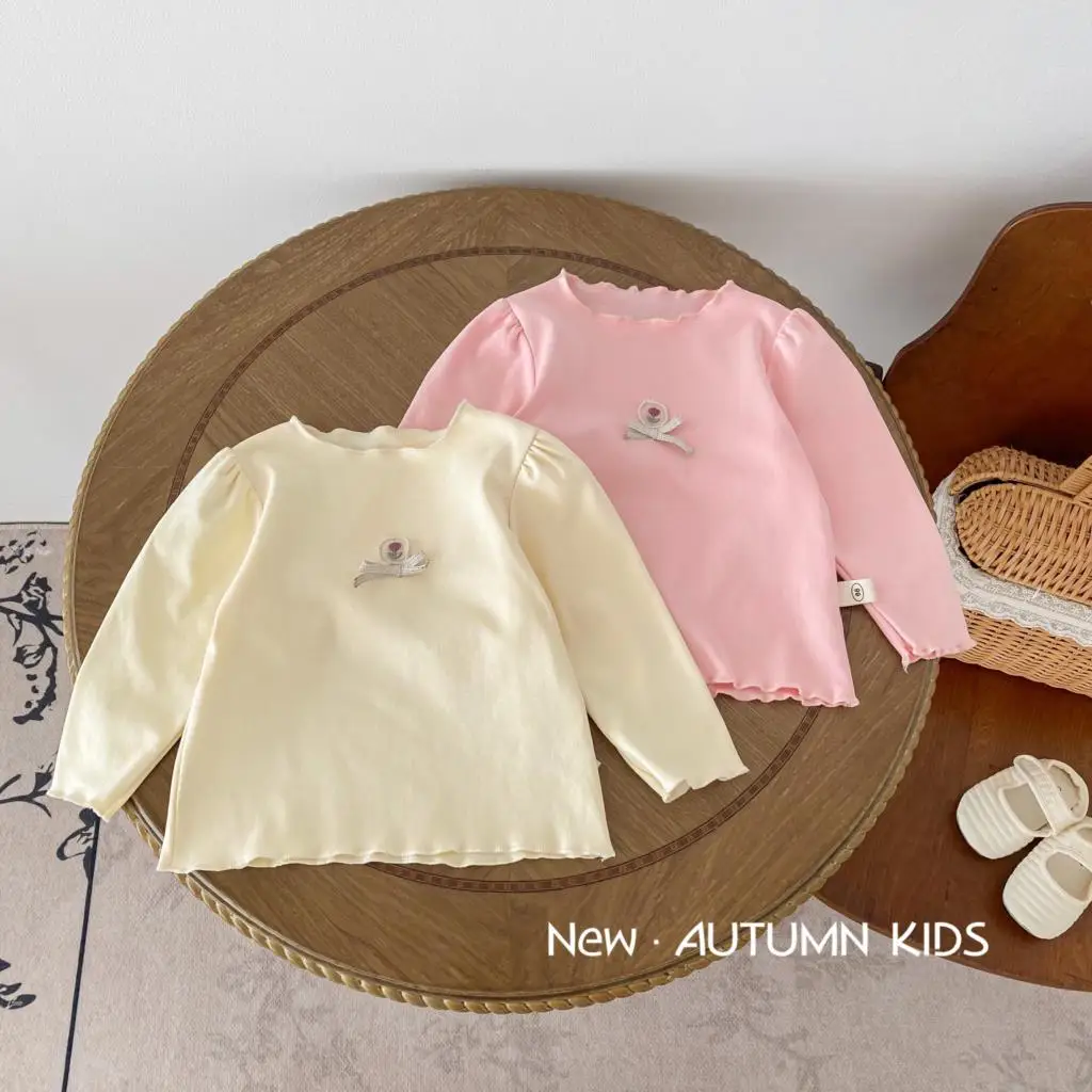 

Ins Spring Autumn 0-2 Year Baby Girl Undershirt Stringy Selvedge Simple Versatile Infant Girls T Shirt Casual Newborn Girl Shirt