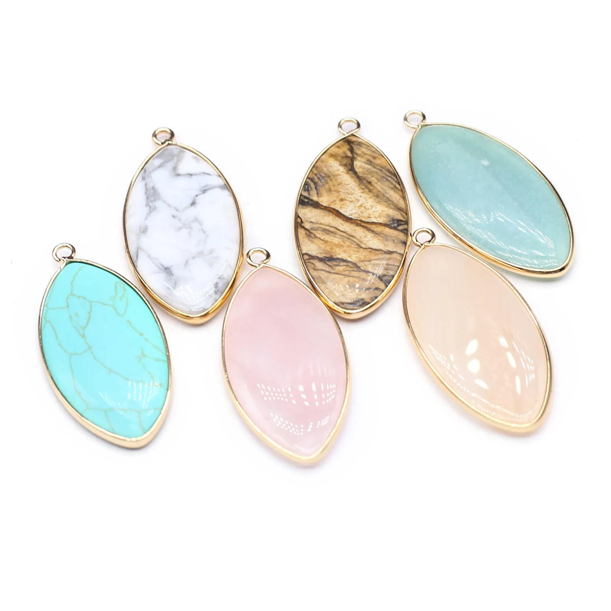 

5 Pcs Marquise Shape Random Healing Crystal Stone Pendants Agate Charms for Making Jewelry Necklace Gift