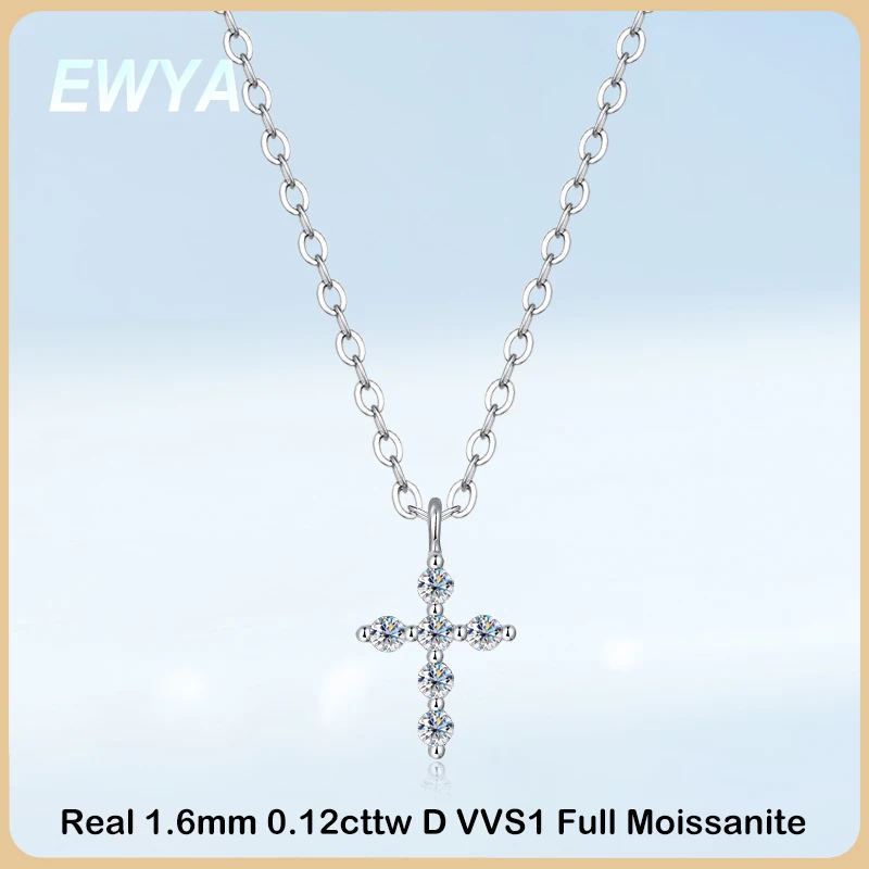 EWYA D Color 0.12cttw Full Moissanite Jesus Cross Pendant Necklace for Women S925 Silver Diamond Chain Necklaces Fine Jewelry
EWYA D Color 0.12cttw Full Moissanite Jesus Cross Pendant Necklace for Women S925 Silver Diamond Chain Necklaces Fine Jewelry