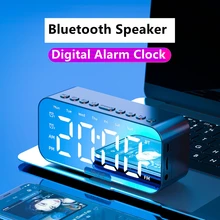 Bluetooth Speaker with Large LED Mirror Screen Digital Alarm Clock with Phone Holder Temperature Reader for Bedroom Office