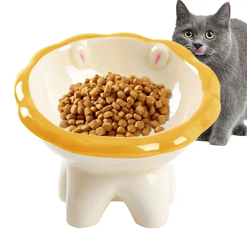 

Ceramic Raised Cat Bowl Elevated Pet Feeder Bowl Ceramic Lion Design Slanted Cat Dish Ergonomic Anti-Noise Anti-Slip Mess Free