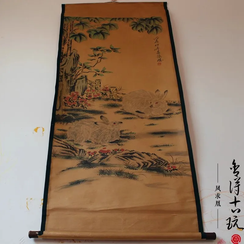 

Rare Hand-painted QingDyansty Chinese vertical axis paintings,White Rabbit, hand drawn, free shipping