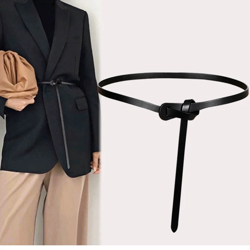 

Thin Knotted Belts for Women Belt Lady Waistband Soft Leather Wild Waist Belt Black Coffee Straps Long Dress Coat Accessories