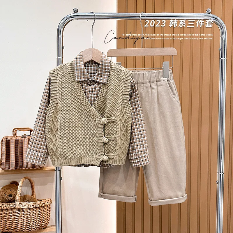 Kids Three-piece Set for Children Plaic Long Sleeve Shirts+knit Veat+pants Outfits 2023 Autumn New Baby Boys Gentleman Clothing
Kids Three-piece Set for Children Plaic Long Sleeve Shirts+knit Veat+pants Outfits 2023 Autumn New Baby Boys Gentleman Clothing