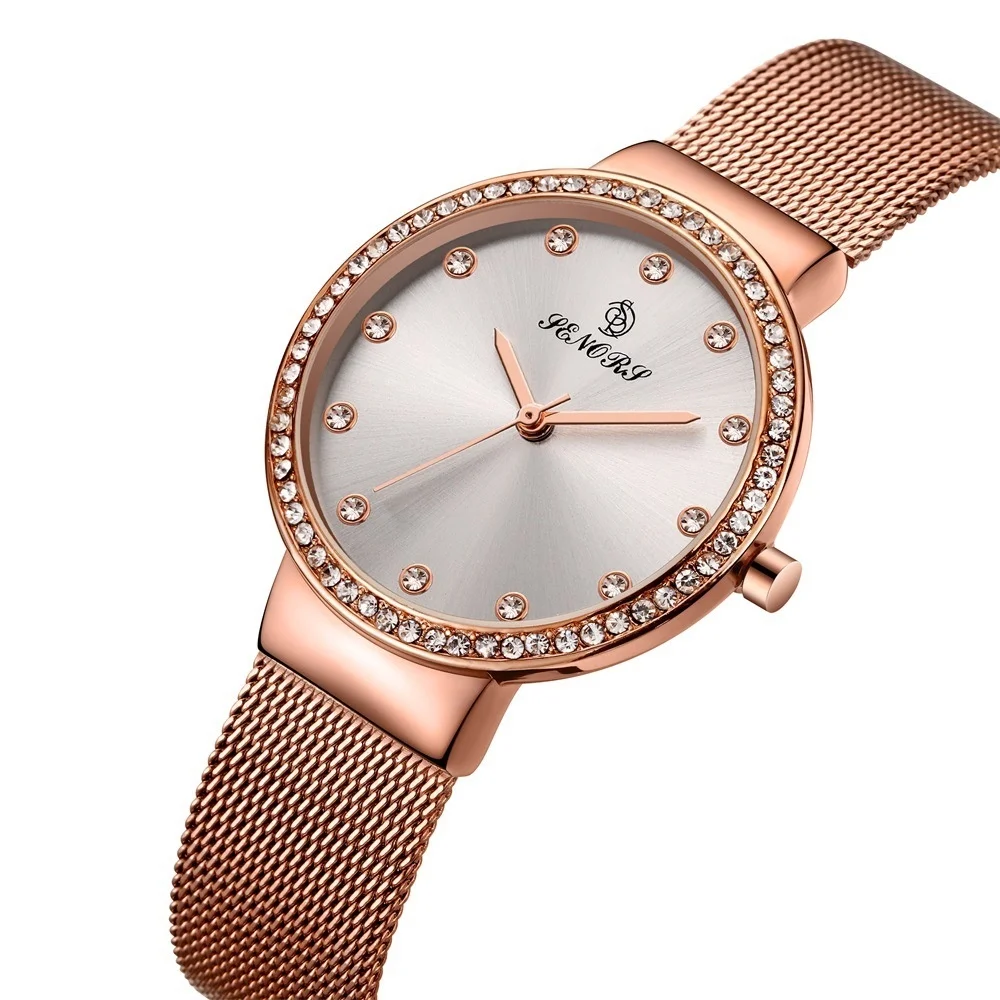

Женские часы из нержавеющей стали с сетчатым ремешком, простые элегантные изысканные кварцевые часы с бриллиантами для защиты от солнца