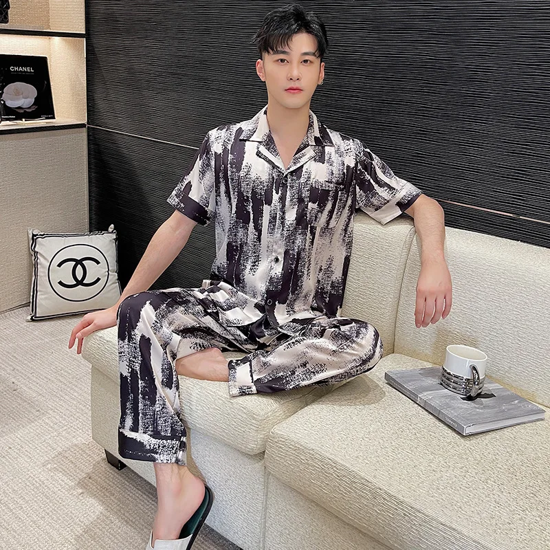 QSROCIO Men's Pajamas Summer Imitation Silk Large Loose Short Sleeve Home Clothing Set Fashion Paint Printed Casual Sleepwear
QSROCIO Men's Pajamas Summer Imitation Silk Large Loose Short Sleeve Home Clothing Set Fashion Paint Printed Casual Sleepwear