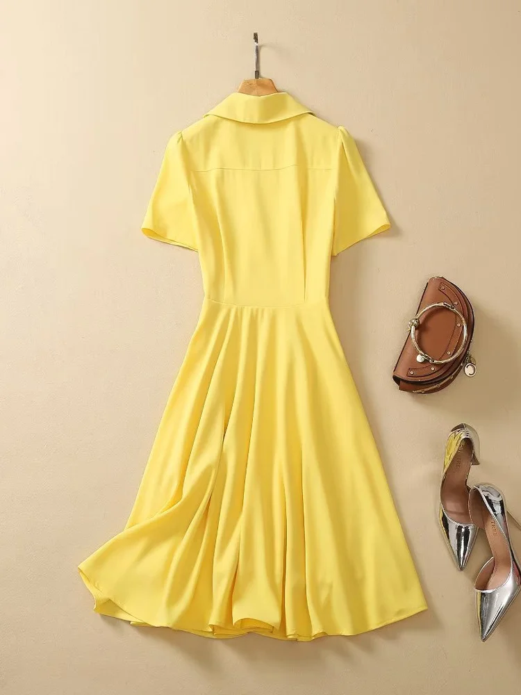 

Женское дизайнерское платье с коротким рукавом, желтое Элегантное повседневное простое платье с отложным воротником, лето 2023