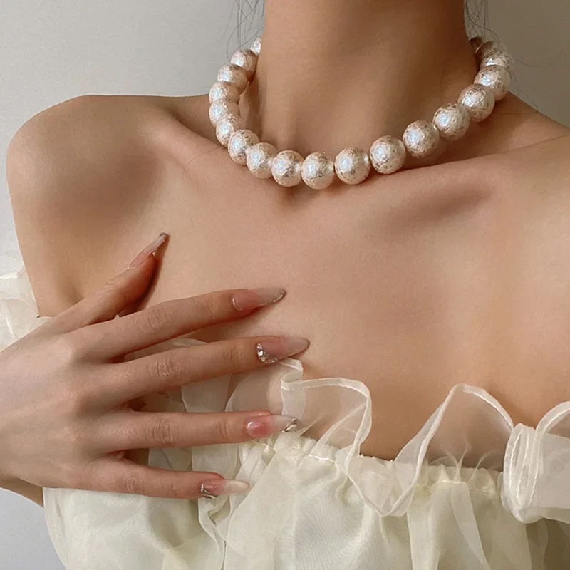 

French Style Baroque Pearl Choker Necklace Women Jewelry on The Neck Chain Long Beads Pendants Necklace Chocker Collar for Women