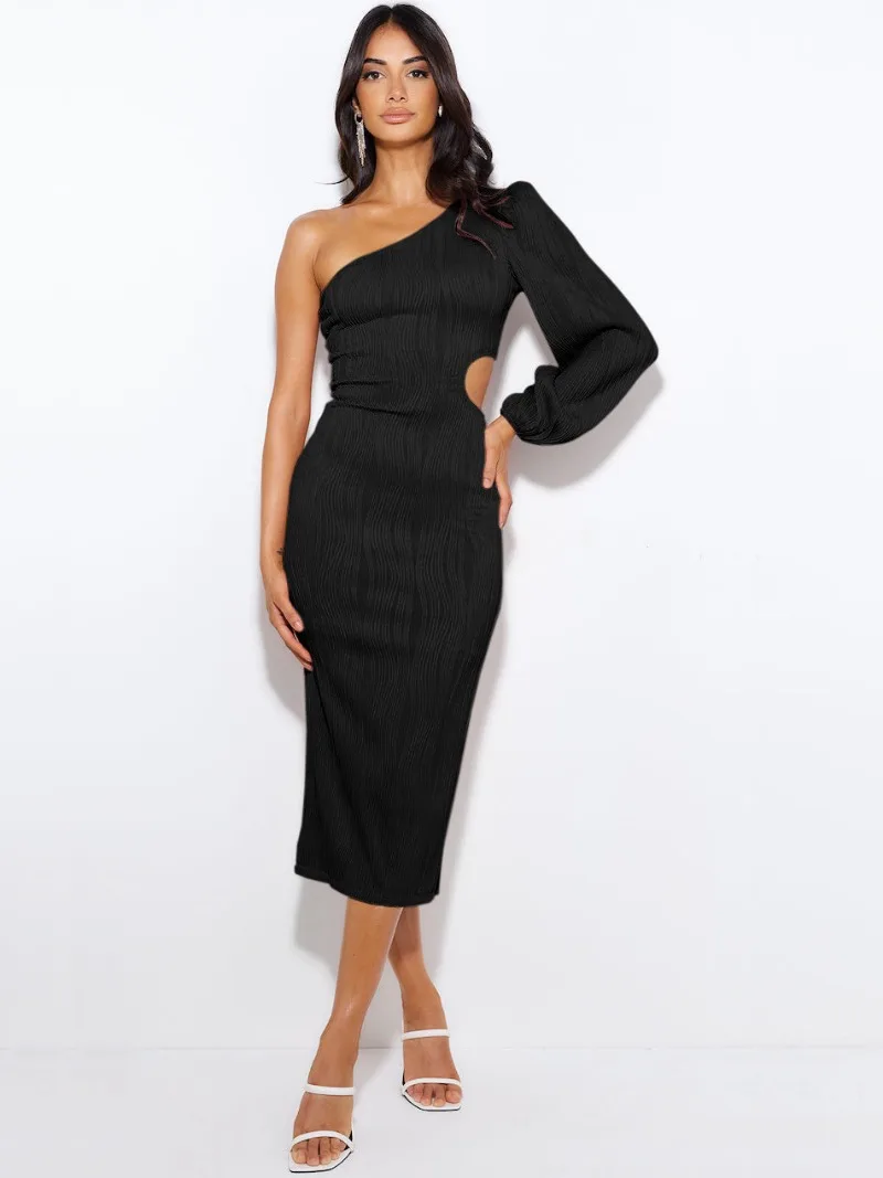 Women's Hip Wrap Dress Fashion Dress Solid Color Oblique Shoulder Long Sleeve One Step Dress Sexy Hollow Out Evening Dress
Women's Hip Wrap Dress Fashion Dress Solid Color Oblique Shoulder Long Sleeve One Step Dress Sexy Hollow Out Evening Dress